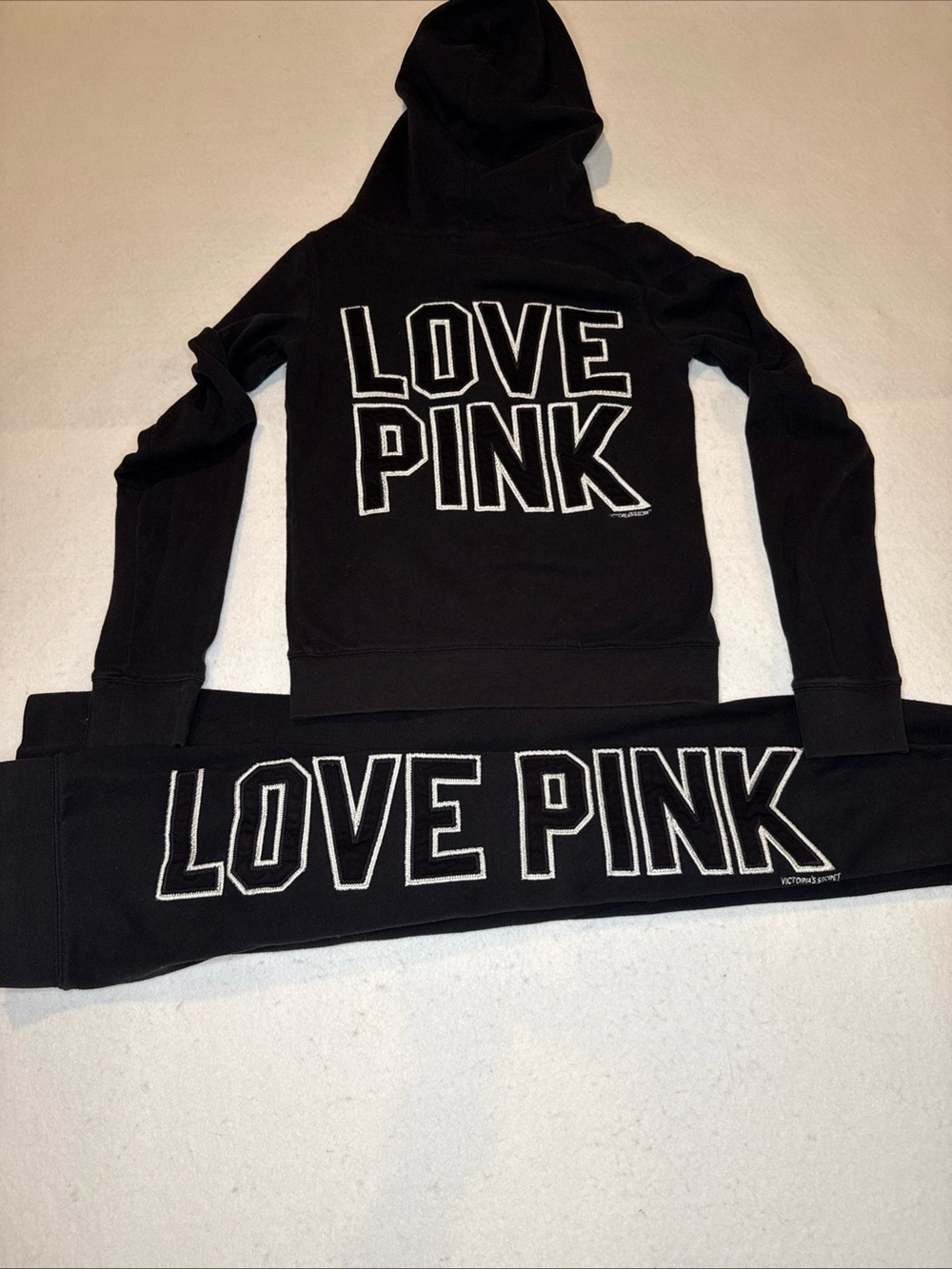 Victoria’s Secret Rare Vintage Y2K LOVE PINK Black Hoodie & Sweatpants Set XS/S